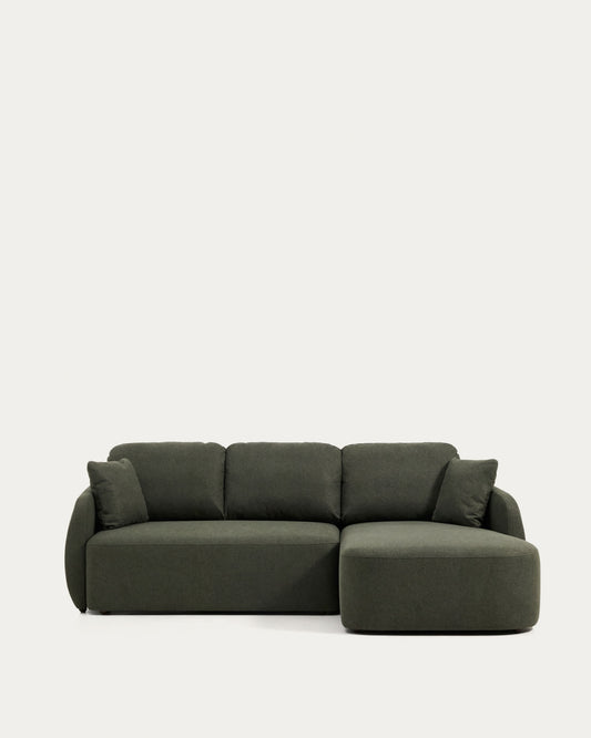 Divano letto Laira 3 posti in ciniglia verde scuro con chaise longue destra 246 cm