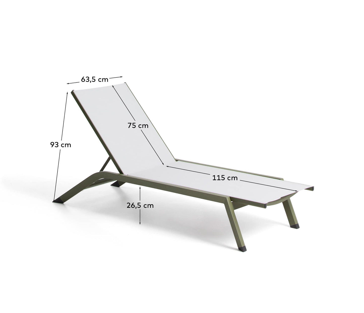 Lettino impilabile Capraia in alluminio verde e texteline beige
