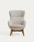 Poltrona Adiran in ciniglia spessa beige con gambe in legno massiccio di rovere con finitura naturale