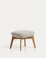 Poggiapiedi Adiran in ciniglia spessa beige con gambe in legno massiccio di rovere con finitura naturale