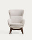 Poltrona Adiran in ciniglia spessa beige con gambe in legno massiccio di rovere con finitura noce