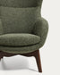 Poltrona Adiran in ciniglia spessa verde muschio con gambe in legno massiccio di rovere con finitura noce