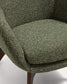 Poltrona Adiran in ciniglia spessa verde muschio con gambe in legno massiccio di rovere con finitura noce