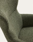 Poltrona Adiran in ciniglia spessa verde muschio con gambe in legno massiccio di rovere con finitura noce