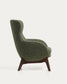 Poltrona Adiran in ciniglia spessa verde muschio con gambe in legno massiccio di rovere con finitura noce