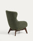 Poltrona Adiran in ciniglia spessa verde muschio con gambe in legno massiccio di rovere con finitura noce