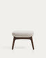 Poggiapiedi Adiran in ciniglia spessa beige con gambe in legno massiccio di rovere con finitura noce