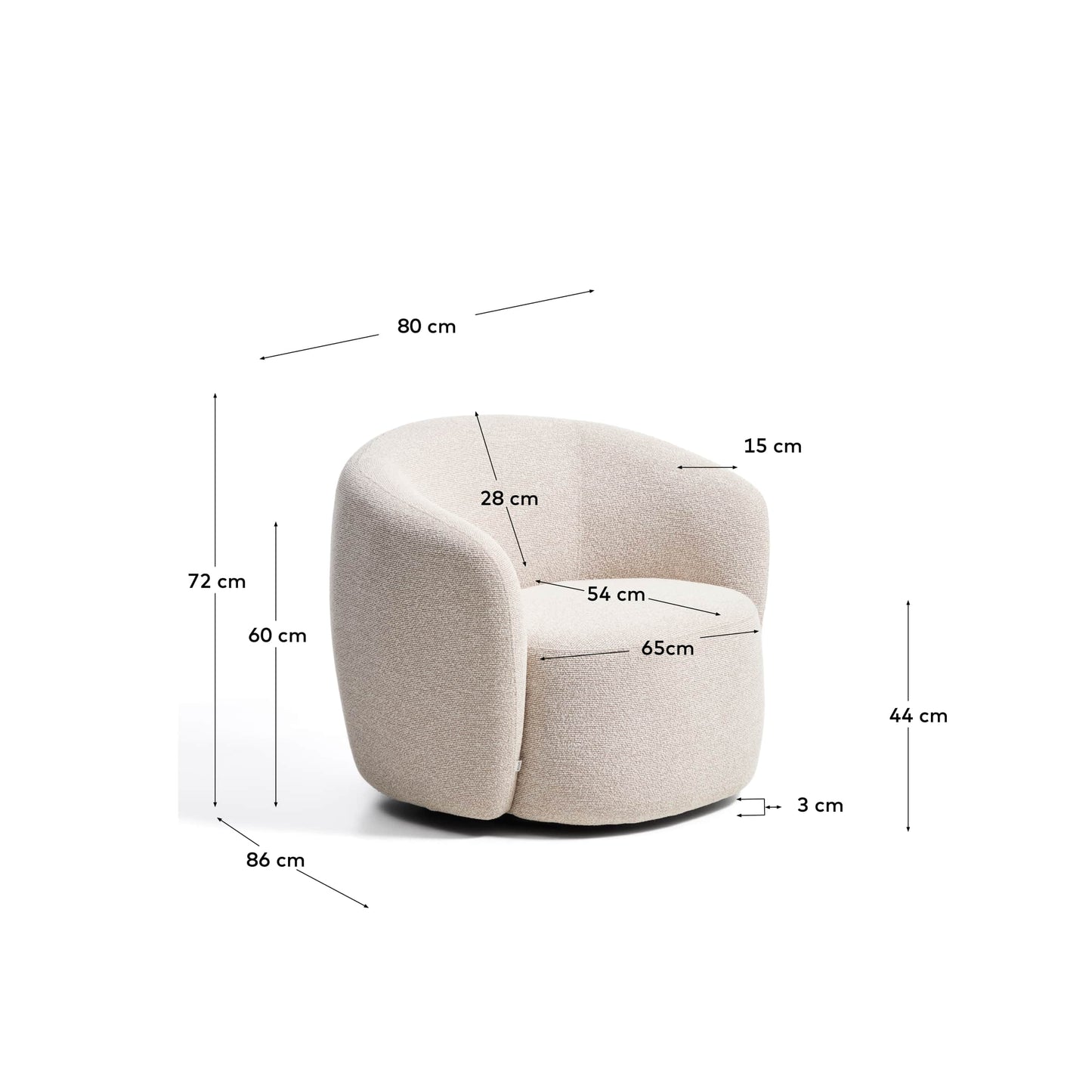 Poltrona girevole Odenia in micro bouclé beige
