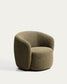 Poltrona girevole Odenia in micro bouclé verde oliva