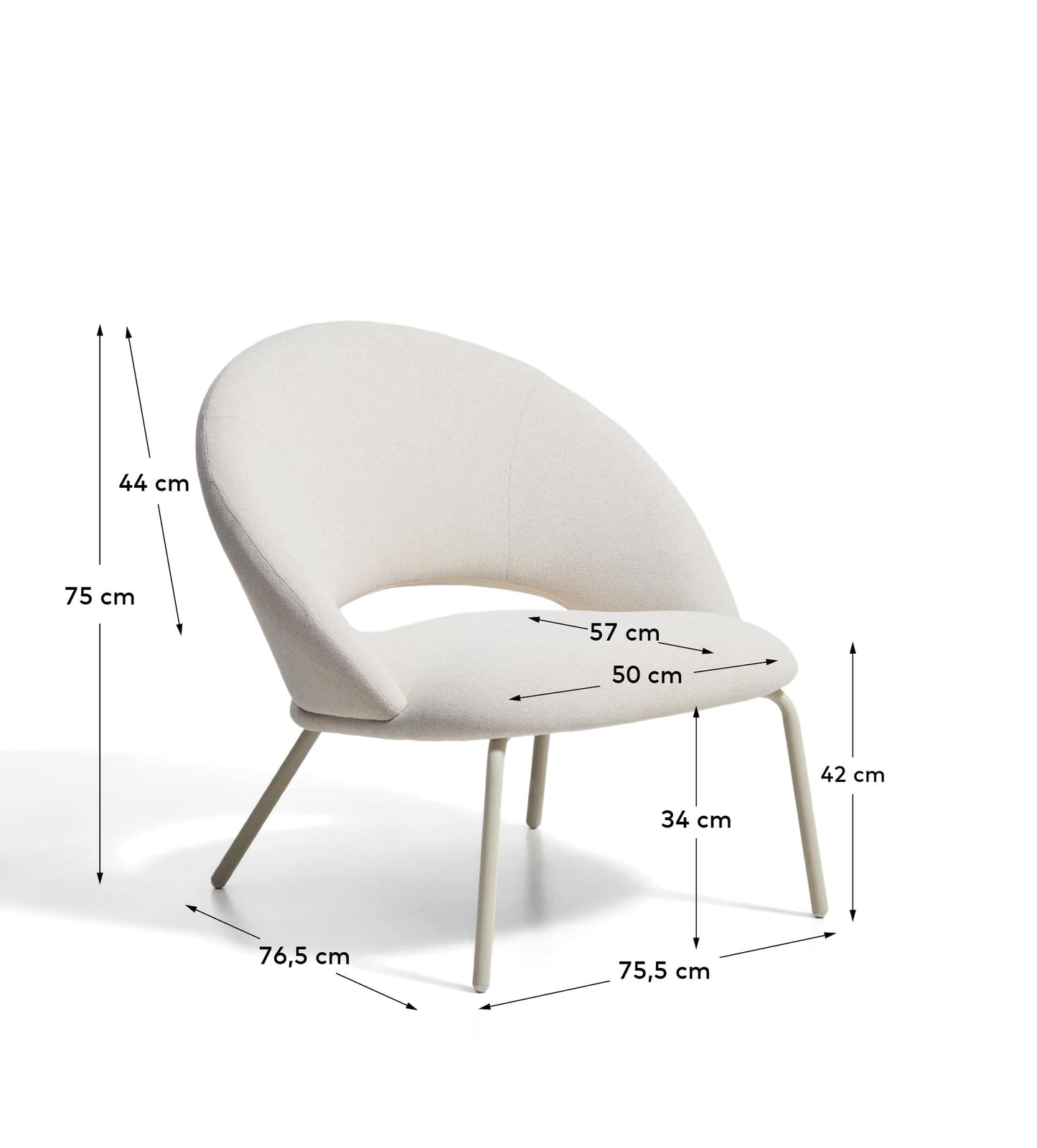 Poltrona Bonali in ciniglia beige con gambe in metallo beige FSC Mix Credit