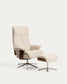 Poltrona girevole reclinabile con poggiapiedi Toriel in micro bouclé beige con gambe in alluminio FSC Mix Credit