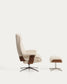 Poltrona girevole reclinabile con poggiapiedi Toriel in micro bouclé beige con gambe in alluminio FSC Mix Credit