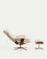 Poltrona girevole reclinabile con poggiapiedi Toriel in micro bouclé beige con gambe in alluminio FSC Mix Credit