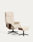 Poltrona girevole reclinabile con poggiapiedi Toriel in micro bouclé beige con gambe in alluminio con finitura nera FSC Mix Credit