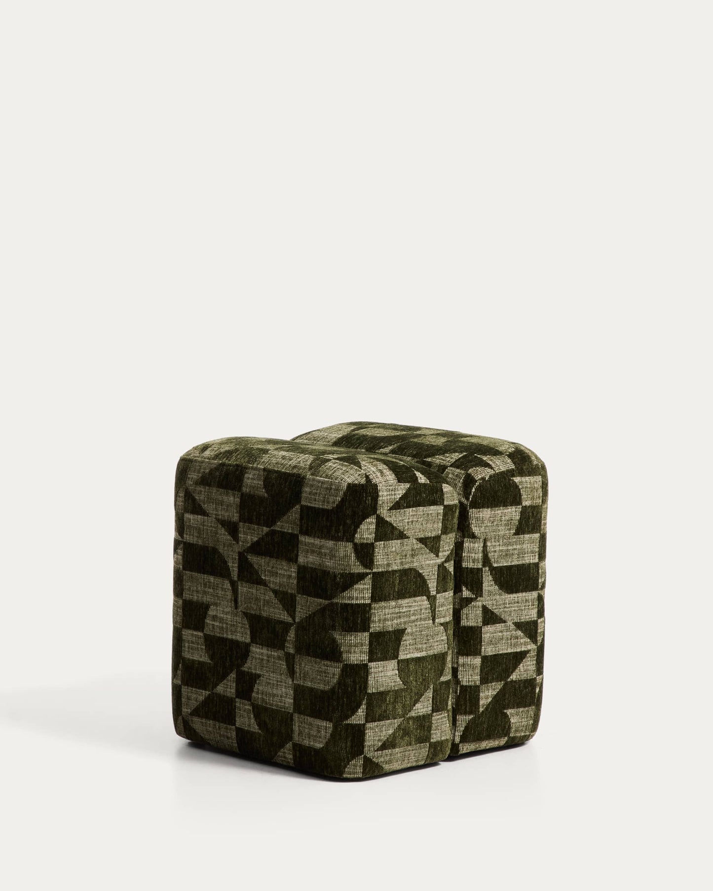 Poggiapiedi Nedilo quadrato in tessuto jacquard con motivo geometrico verde muschio FSC Mix Credit