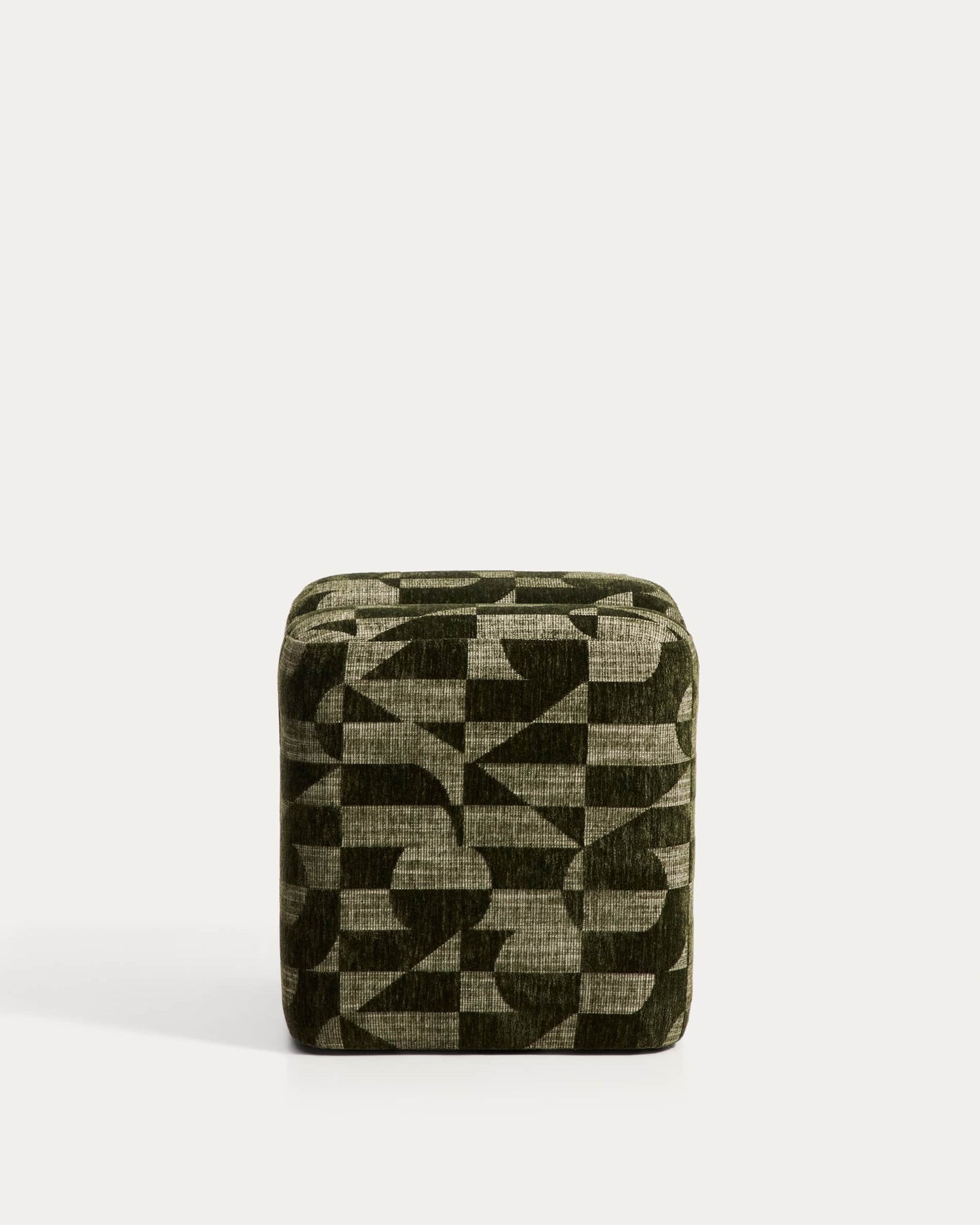 Poggiapiedi Nedilo quadrato in tessuto jacquard con motivo geometrico verde muschio FSC Mix Credit