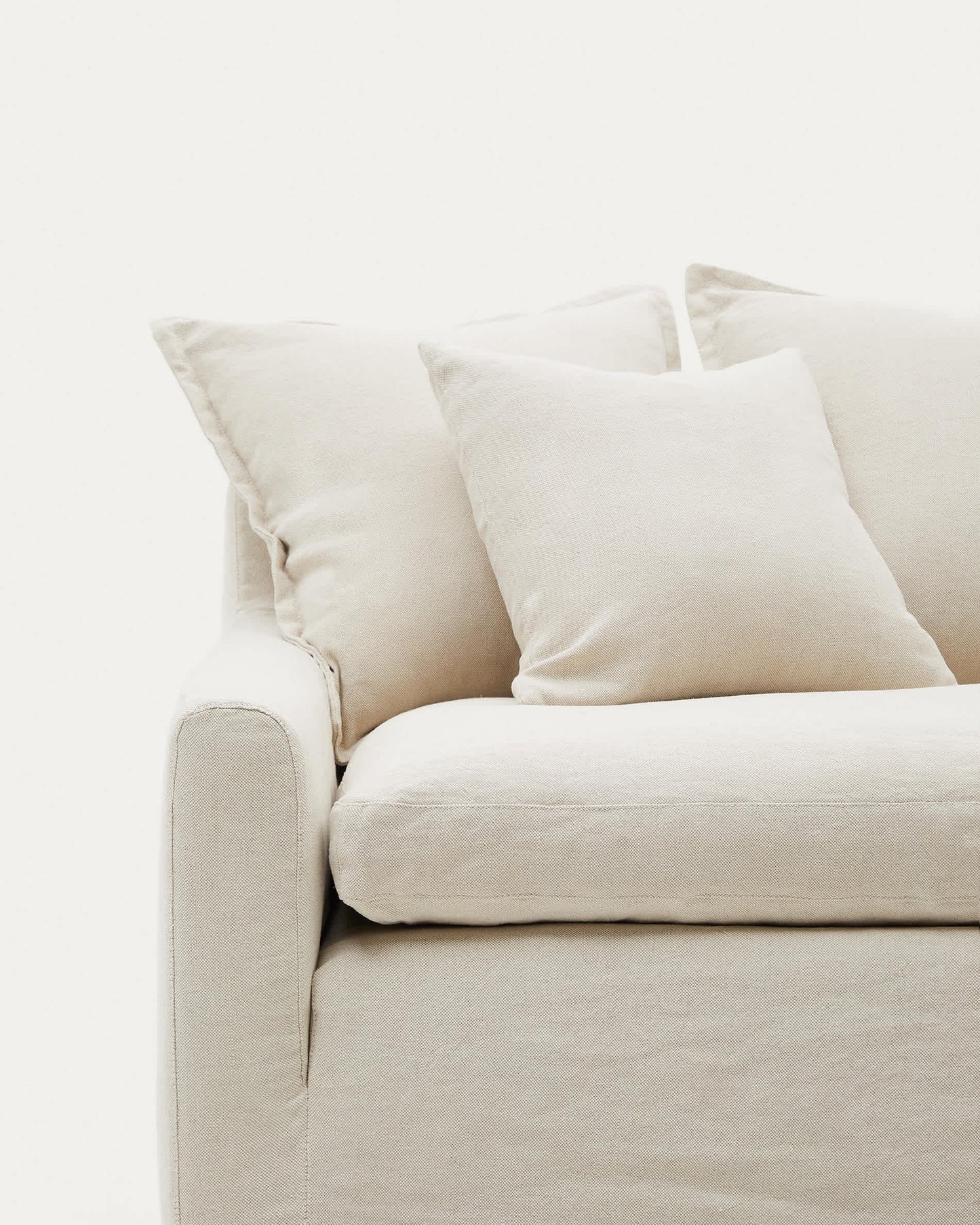 Divano sfoderabile Zenira a 3 posti con cuscini in cotone e lino beige 230 cm