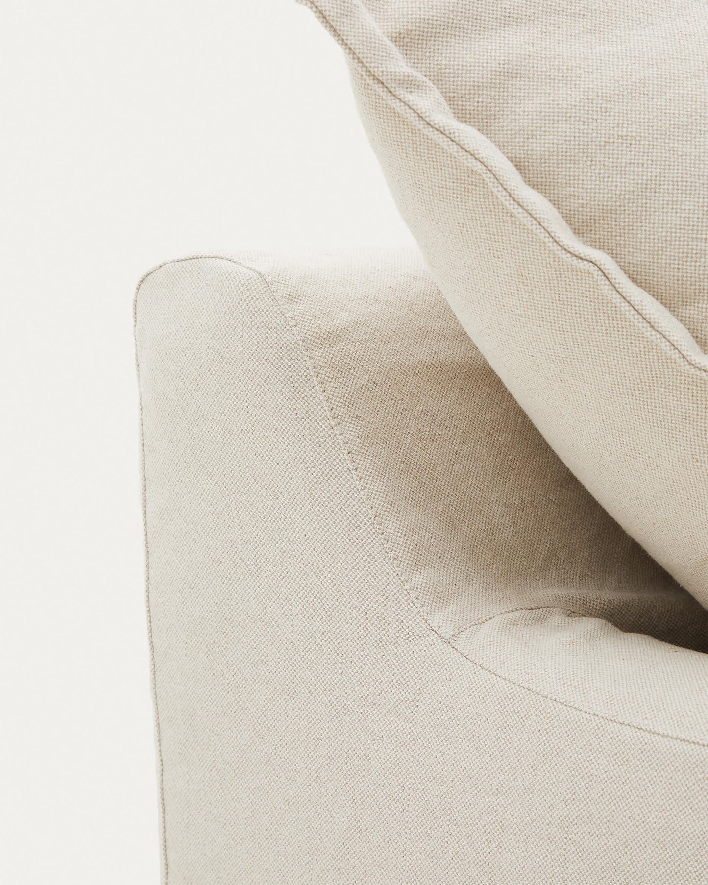 Divano sfoderabile Zenira a 3 posti con cuscini in cotone e lino beige 230 cm