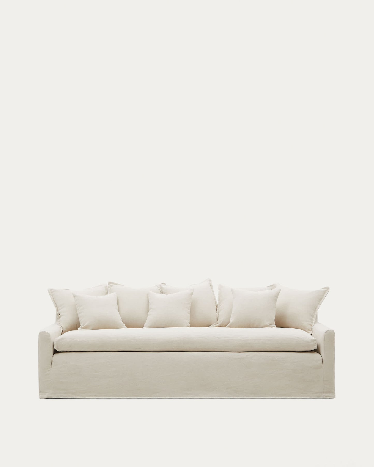 Divano sfoderabile Zenira a 3 posti con cuscini in cotone e lino beige 230 cm