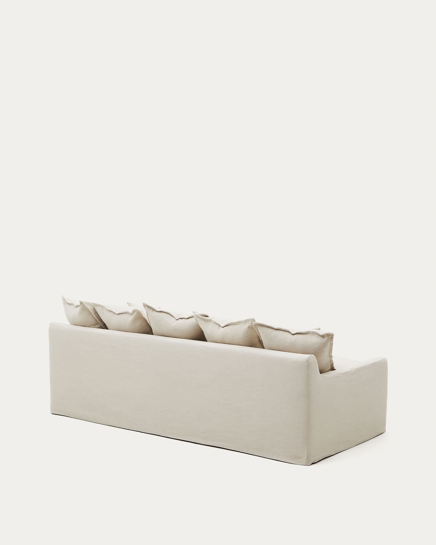 Divano sfoderabile Zenira a 3 posti con cuscini in cotone e lino beige 230 cm