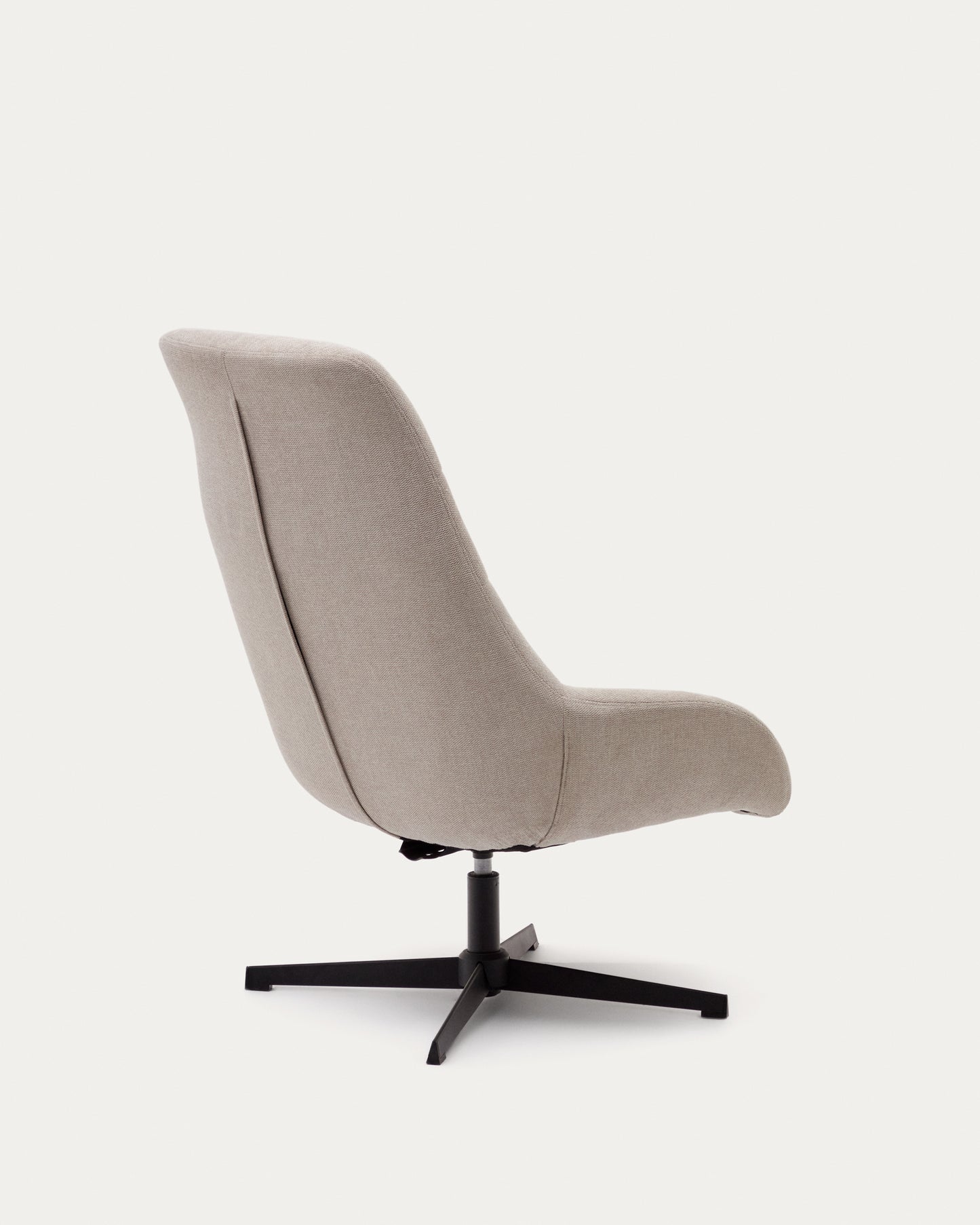 Poltrona girevole Celida di ciniglia beige e acciaio con finitura nera