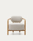 Poltrona Melqui beige di legno massiccio di rovere con finitura naturale