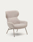Poltrona Belina di ciniglia beige e acciaio con finitura beige