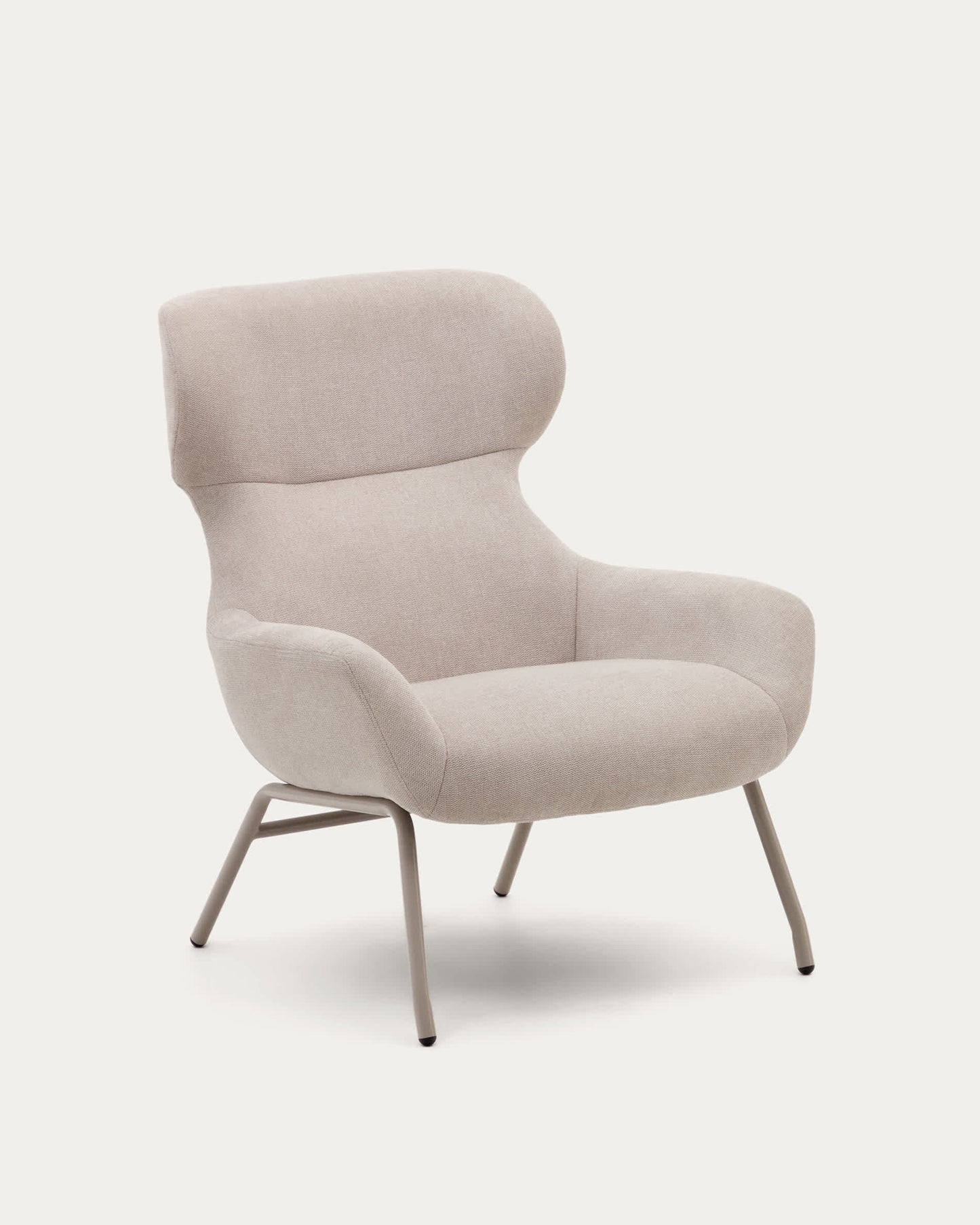 Poltrona Belina di ciniglia beige e acciaio con finitura beige