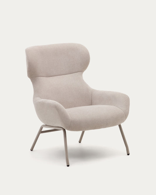 Poltrona Belina di ciniglia beige e acciaio con finitura beige