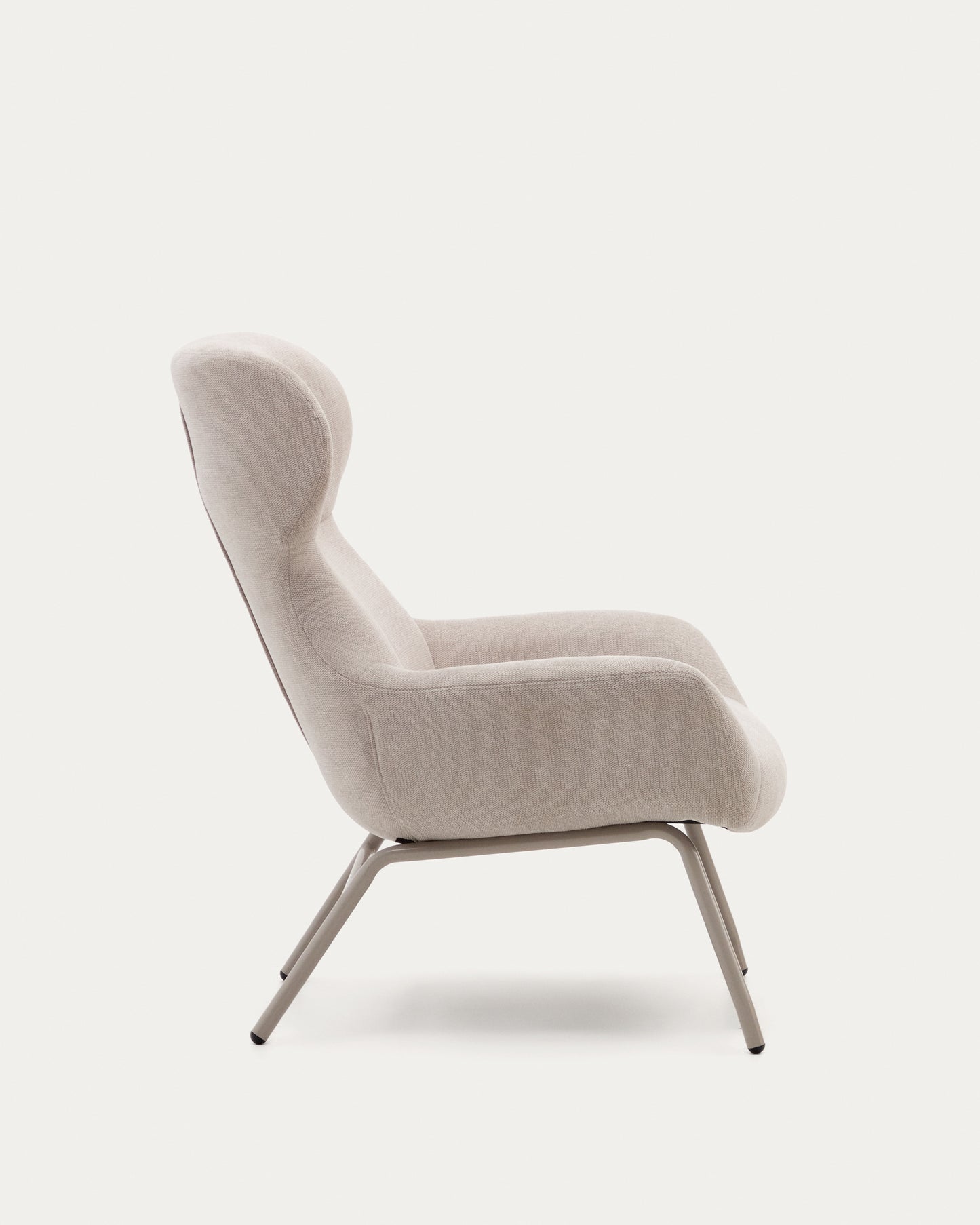 Poltrona Belina di ciniglia beige e acciaio con finitura beige