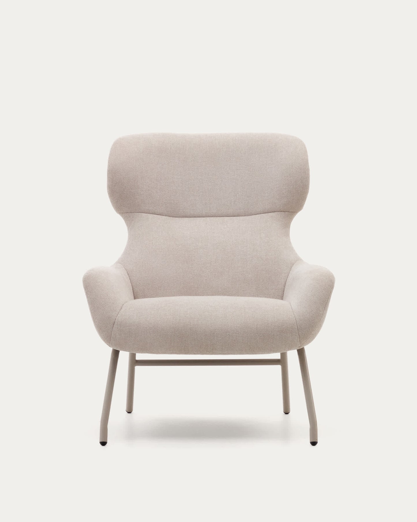 Poltrona Belina di ciniglia beige e acciaio con finitura beige