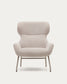 Poltrona Belina di ciniglia beige e acciaio con finitura beige