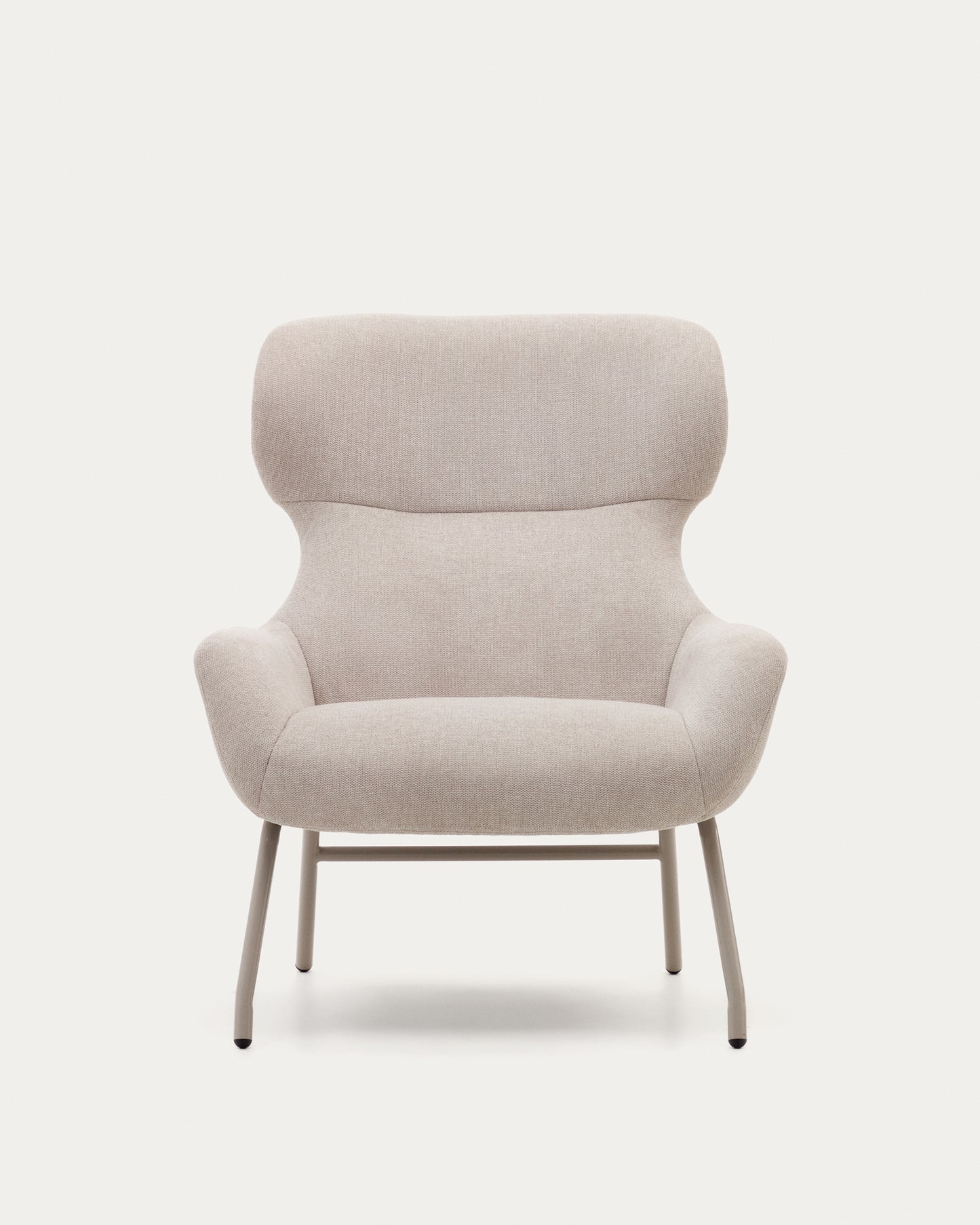 Poltrona Belina di ciniglia beige e acciaio con finitura beige