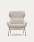 Poltrona Belina di ciniglia beige e acciaio con finitura beige