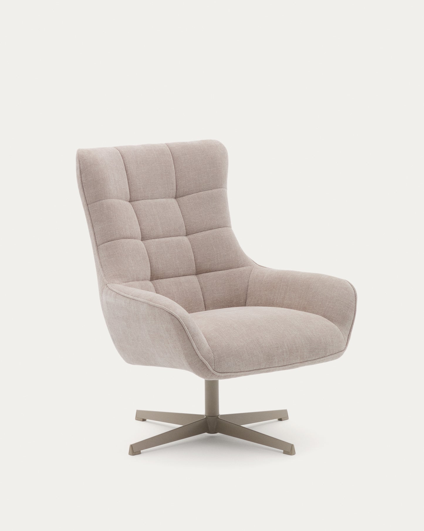 Poltrona girevole Teryl di ciniglia beige e metallo con finitura grigio
