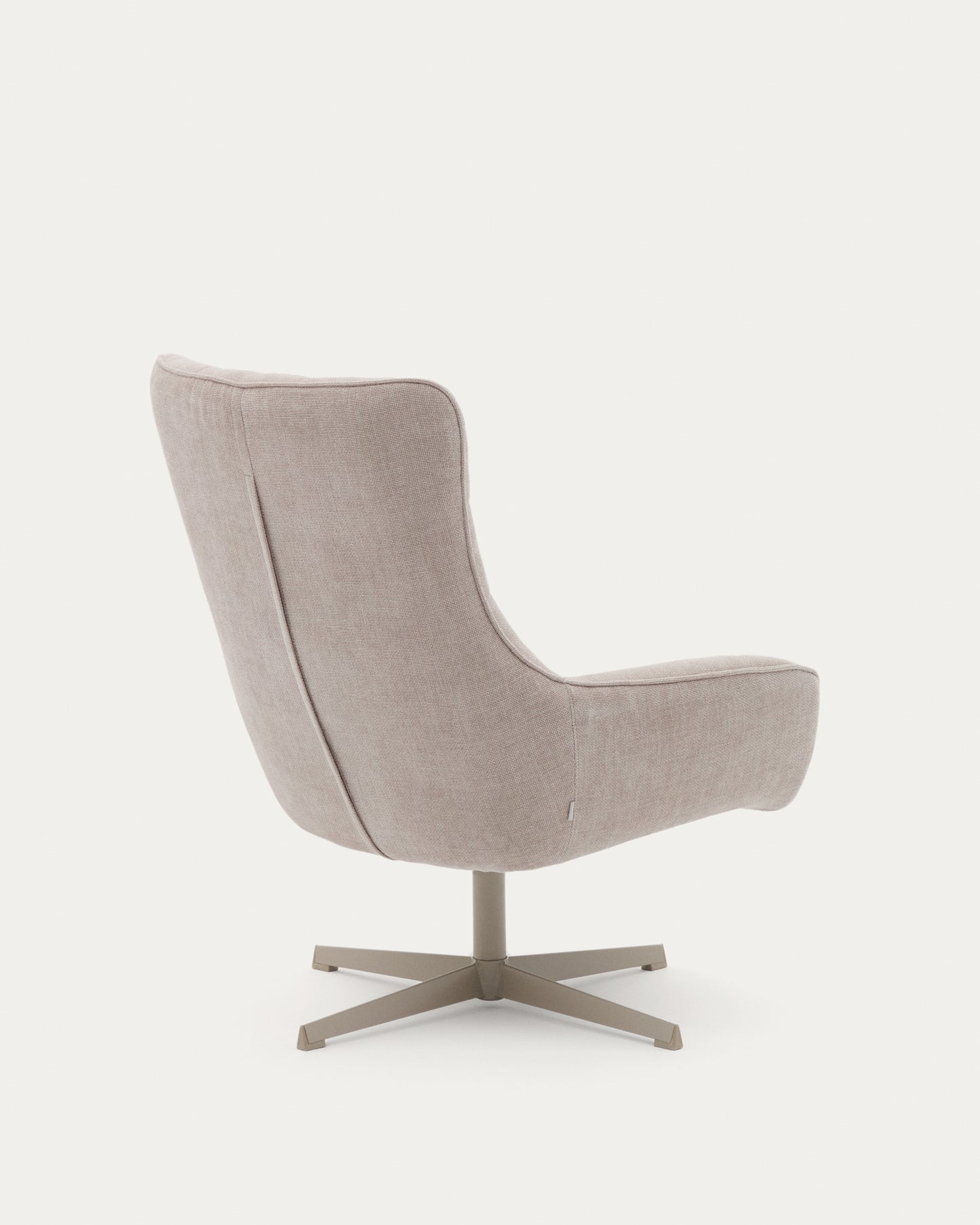 Poltrona girevole Teryl di ciniglia beige e metallo con finitura grigio