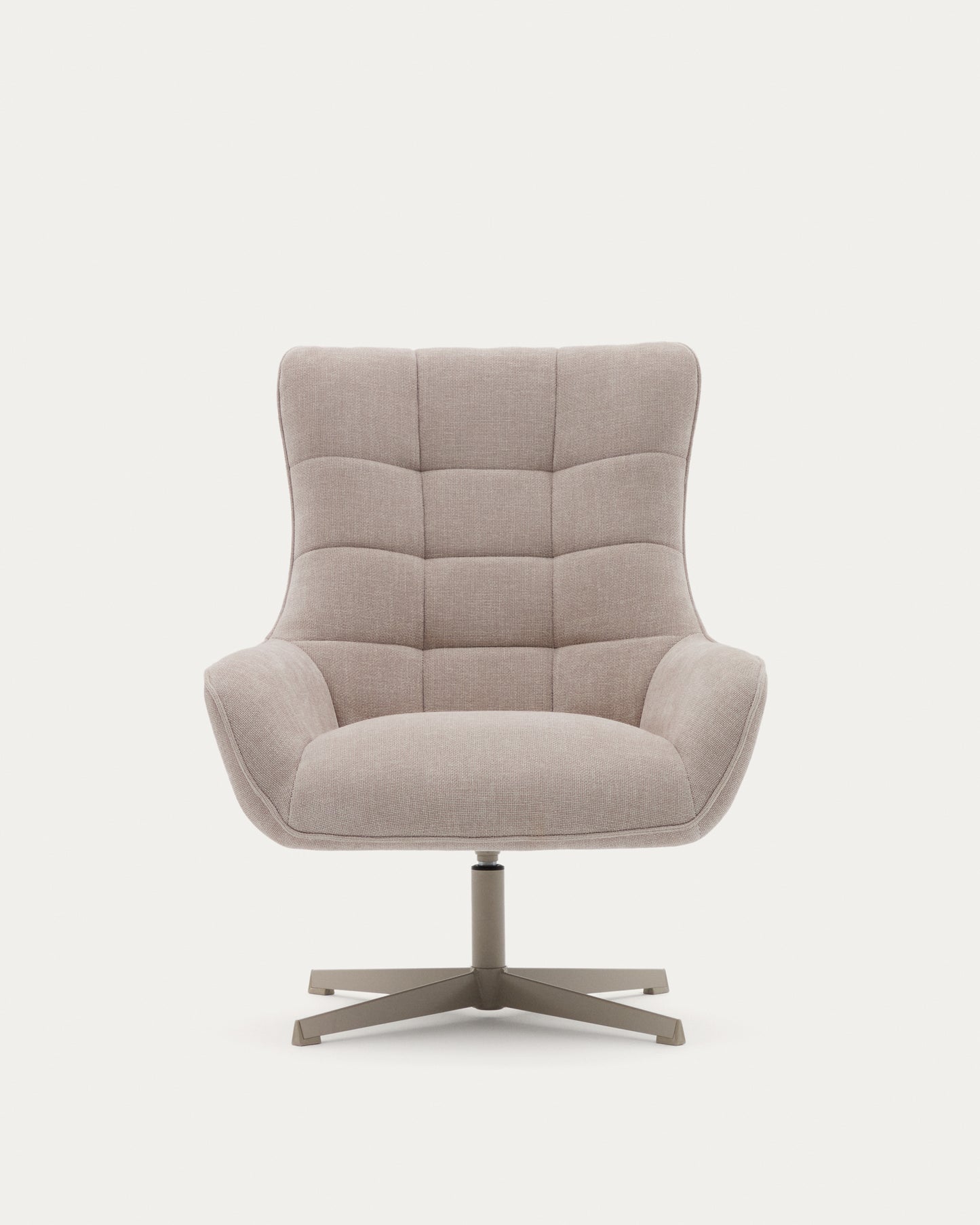 Poltrona girevole Teryl di ciniglia beige e metallo con finitura grigio
