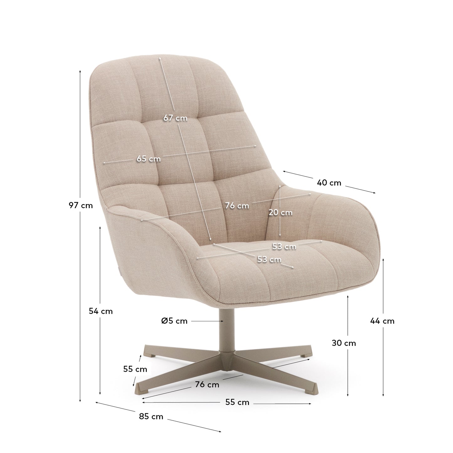 Poltrona girevole Jaspe beige e metallo con finitura grigio