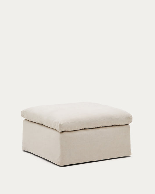 Pouf sfoderabile Zenira con cuscino in cotone e lino beige 90 x 90 cm