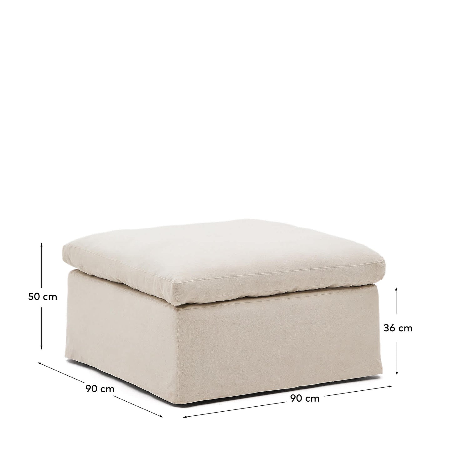 Pouf sfoderabile Zenira con cuscino in cotone e lino beige 90 x 90 cm