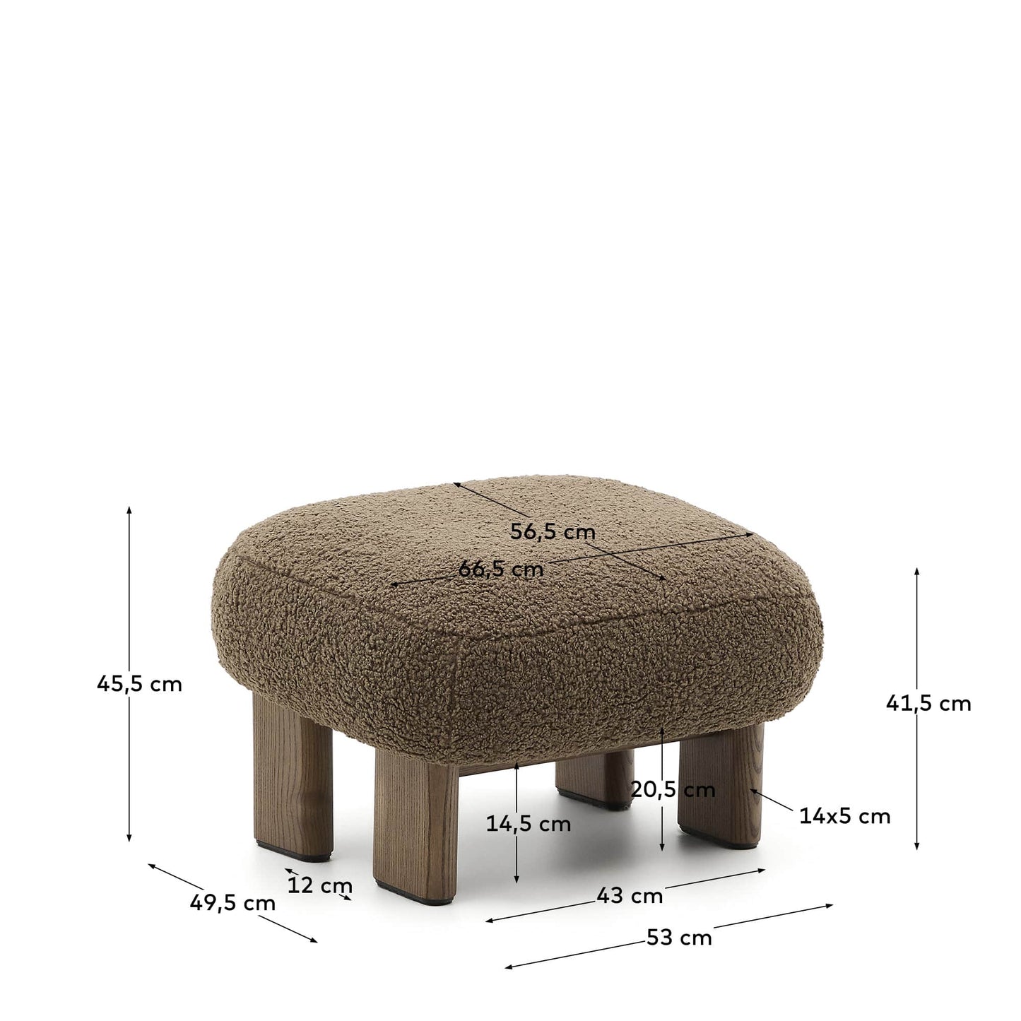 Poggiapiedi Nema bouclé topo piedi legno massello frassino finitura naturale 65x55,4cm FSC 100%