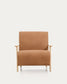 Poltrona Meghan in pelle marrone e frassino massiccio con finitura naturale FSC Mix Credit