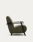 Poltrona Meghan in ciniglia verde e legno massello di frassino con finitura wengè FSC Mix Credit