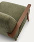 Poltrona Meghan in ciniglia verde e legno massello di frassino con finitura noce