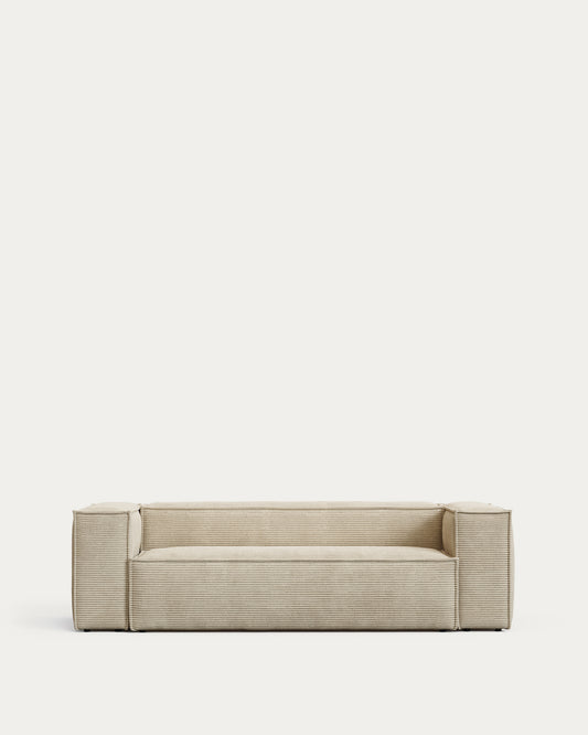 Divano Blok 3 posti in velluto a coste spesso color naturale 240 cm