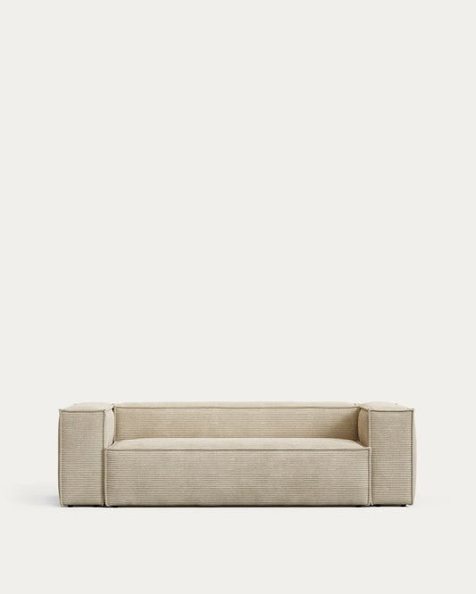 Divano Blok 3 posti in velluto a coste spesso color naturale 240 cm