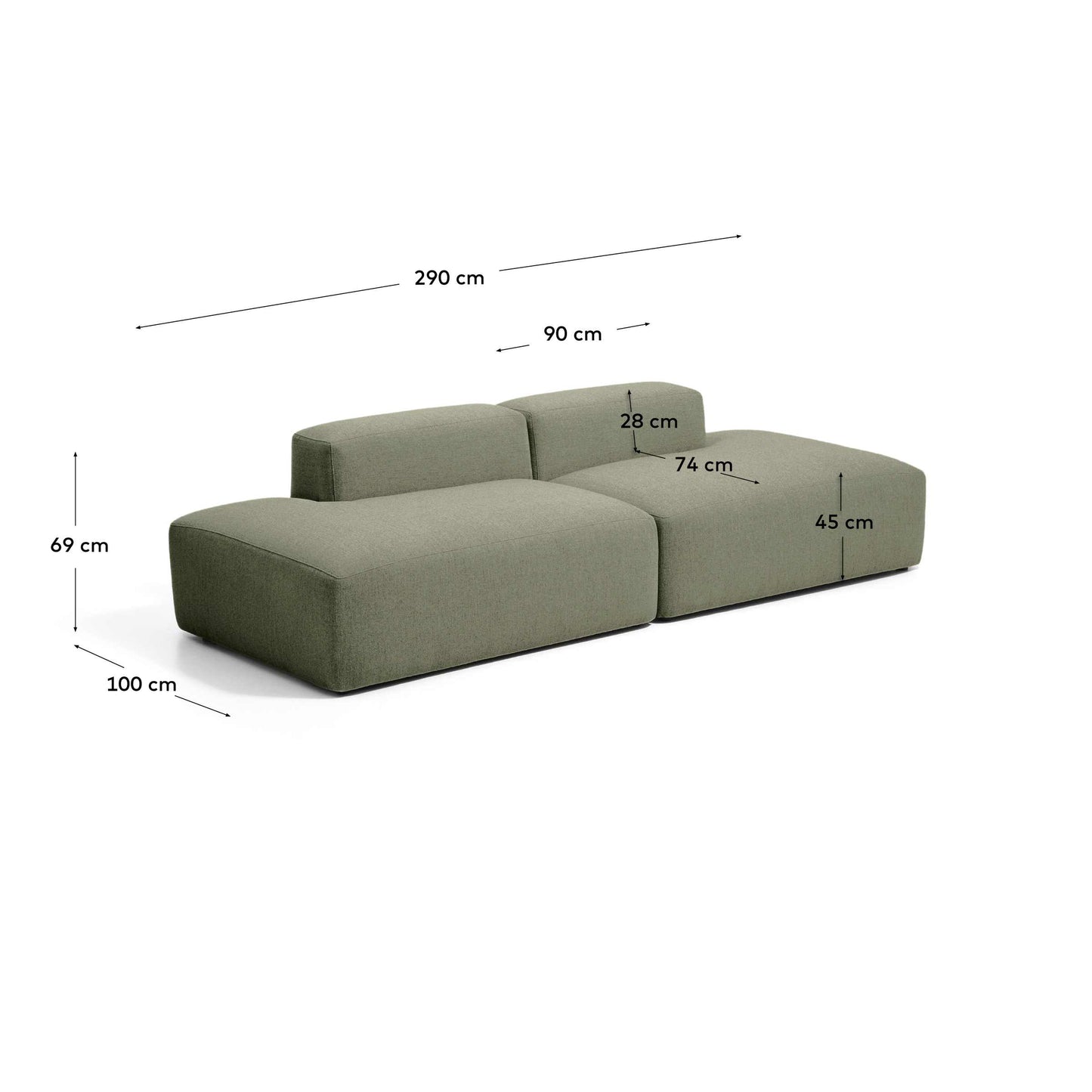 Divano Blok 3 posti in ciniglia verde muschio 290 cm FSC Mix Credit