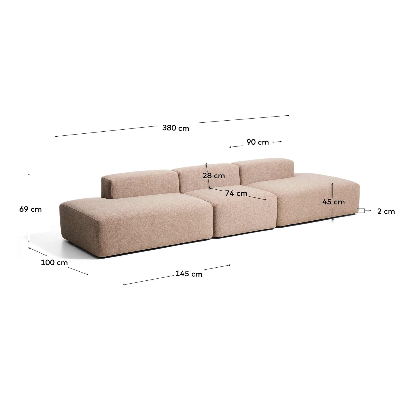 Divano Blok 4 posti in ciniglia marrone 380 cm FSC Mix Credit