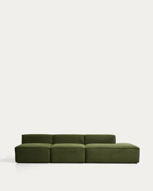 Divano Blok 3 posti con terminale destro in velluto a coste spesso verde 325 cm FSC Mix Credit