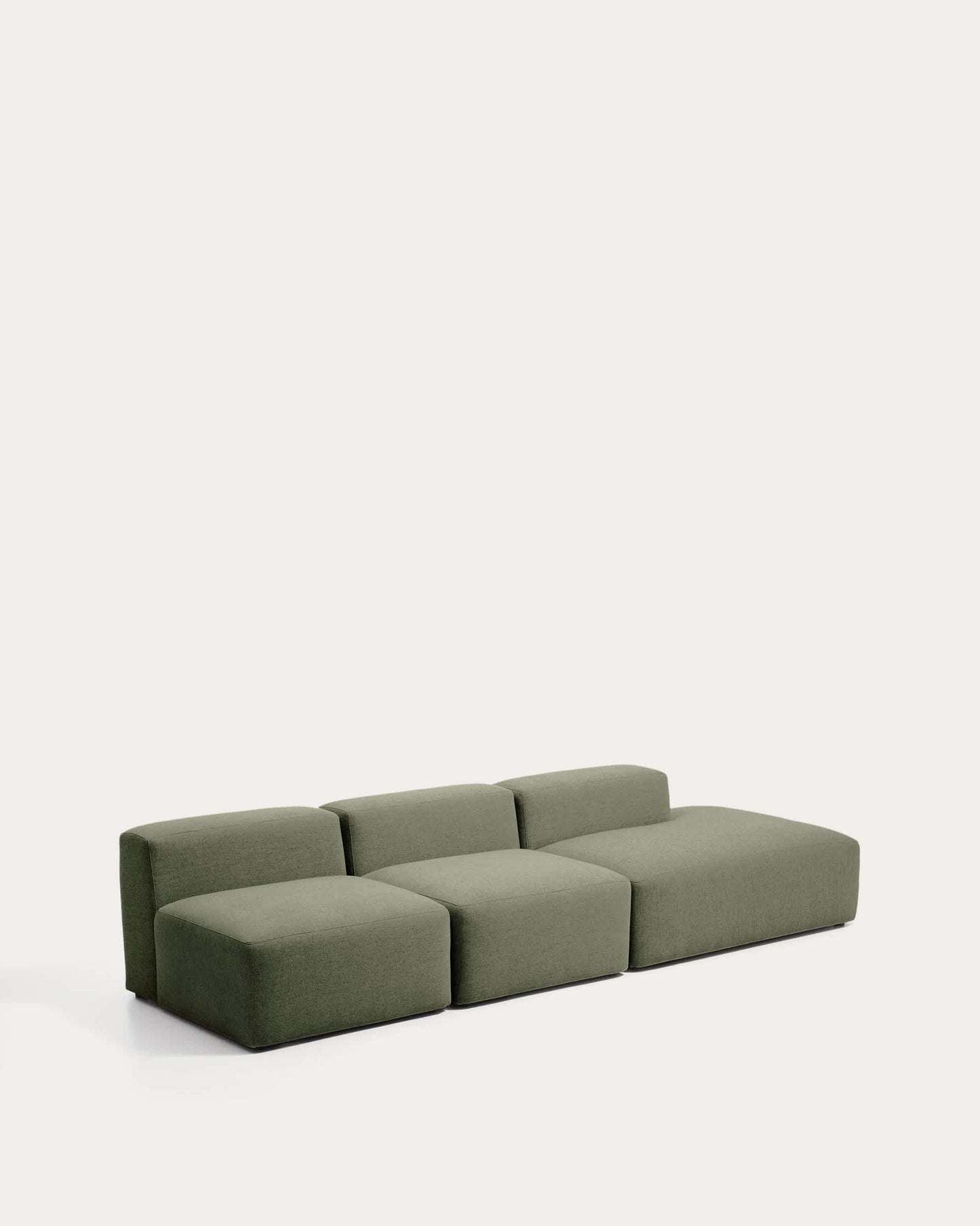 Divano Blok 3 posti con terminale destro in ciniglia verde muschio 325 cm FSC Mix Credit